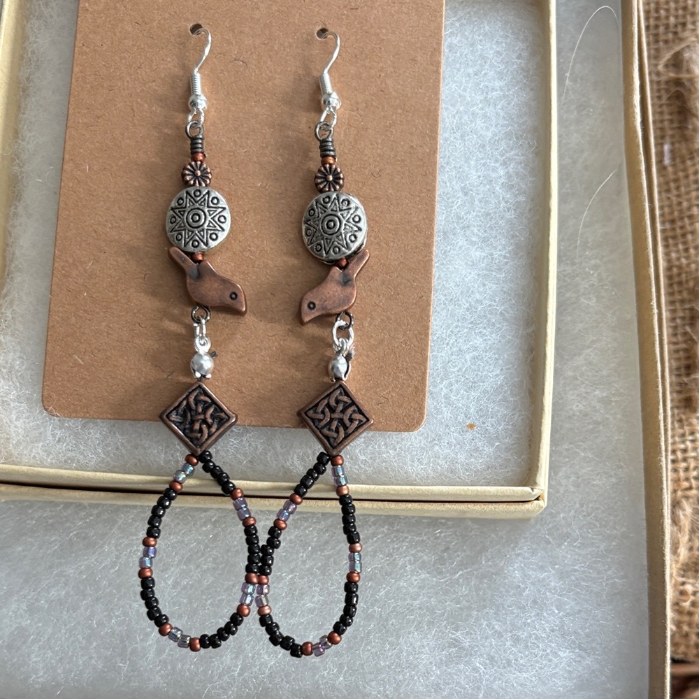 Handcrafted Silver and Brown Beaded Earrings